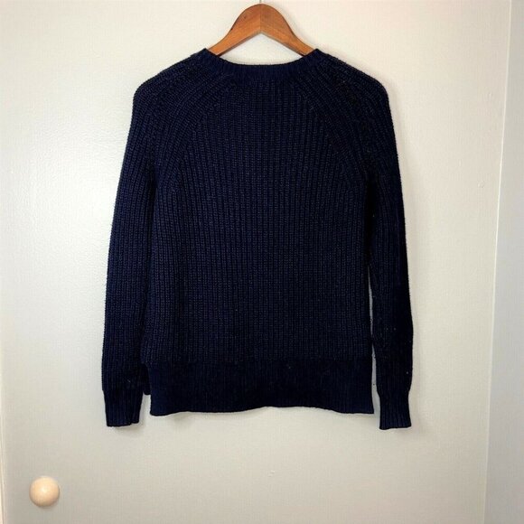 J.Crew Wool Blend Crewneck Sweater Sz XXS Navy Pointelle‎ Cable knit Style E6733 - Picture 2 of 11